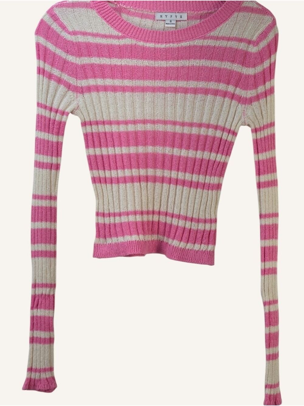 HYFVE Bold Affair Pink Striped Ribbed Sweater Small NIP